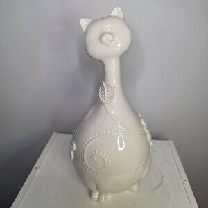 Apropos Home Collection Ceramic Cat Figurine With Raised Floral Woven Design 12"